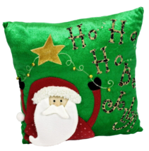 Ho Ho Ho Be Jolly Jingle Bell Santa Pillow Green With Lepard Print 14&quot; x... - $14.01