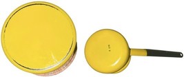 Vintage Yellow Enamel Canister & Pour Pot Set Wood Lid Mid-Century Kitchen MCM image 2