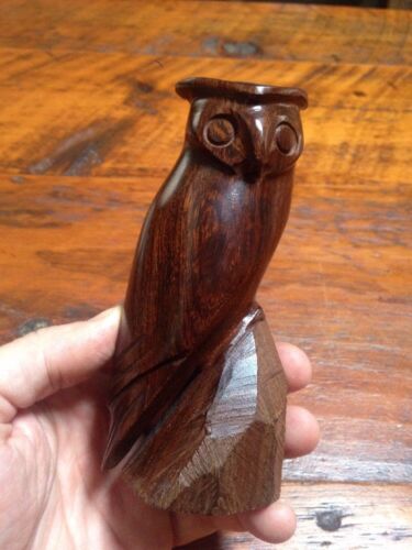 Primary image for Vtg Mid Century Handmade Carved Ironwood Dark Wood Folk Art Horned Owl on Rock