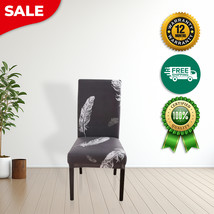 Anyhouz Chair Cover Dark Gray Leaf Print Elastic Slipcover Dining Decor - $456.67 MXN