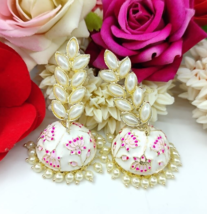 Bollywood Style Gold Plated Indian Fashion Jhumka Earrings White Jewelry Set - £14.93 GBP