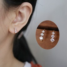 9ct Solid Gold Zirconia Triple Teardrop Hook Stud Earrings, sparkle, dainty, 9K - £74.85 GBP