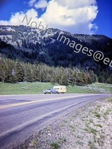 1963 62 Chevy W/ Travel Trailer Highway Scene Wyoming 35mm Slide - £5.84 GBP