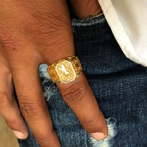 Lion of Judah Gold Ring Leo Signet Ring Mens 925 Silver Wedding Engagement Ring - £35.55 GBP