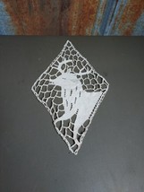 RARE Early Old Hand Crocheted Deer Stag Diamond Shaped Doily  - £22.27 GBP