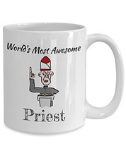 Novelty Coffee Mug - Worlds Most Awesome Priest - White Ceramic Cup (15oz) - £13.27 GBP