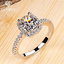 CC Jewelry 925 Silver Ring For Women Fashion Midi Square Engagement Party Bride  - £7.63 GBP