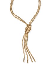 allbrand365 designer Womens Pearl Knotted Lariat Necklace 28Inch + 2Inch,Gold - £23.07 GBP