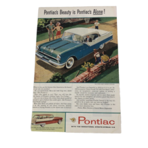1955 V-8 Pontiac Star Chief Custom Catalina Safari Station Wagon print ad - $8.70
