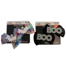 Halloween Hair Bows Tie-Dye Ghost &amp; Glitter &quot;Boo&quot; Ribbon Clips NEW Lot of 2 - £7.86 GBP