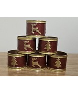 Pier 1 Imports Holiday Napkin Rings Red Enameled Brass Tree Deer Set of 6 - £10.78 GBP