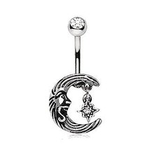 316L Stainless Steel Vintage Moon and Star Navel Ring - $15.95