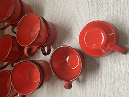 Vintage 50's Metlox Poppytrails Red Rooster Flamenco Red Mug set of 6 image 4