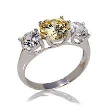 3 Anillo Compromiso Piedra 14K Oro Blanco Redondo Corte Amarillo Canario - £863.76 GBP