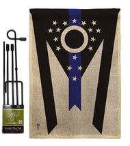 Ohio Think Blue Line Burlap - Impressions Decorative Metal Garden Pole Flag Set  - £27.15 GBP