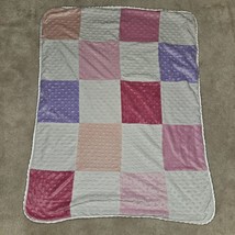 Just Born Patchwork Fleece Baby Blanket Lovey Pink Purple White Minky Dot - £22.89 GBP