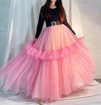 Light PINK Tulle Maxi Skirt Outfit Women Layered Holiday Tulle Skirts Plus Size image 2