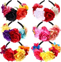 6 Pcs Mexican Rose Flower Crown Headband Easter Mardi Gras Headpiece Cosplay Hea - £39.79 GBP