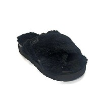 UGG Sugar Cross Slide Sheepskin Slippers Womens 5 Sandals Black On Black 1120860 - £46.65 GBP