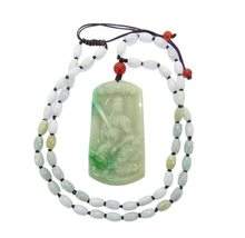 2.6&quot; Nature Certified Grade A Jadeite Jade Blessing Manjusri Necklace Pendant - £421.53 GBP