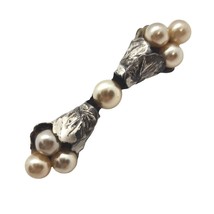 Vintage Pin Brooch Collar Lapel Silver Tone Bar 2.5&quot; 3D Leaves Bulbs Art... - $16.60