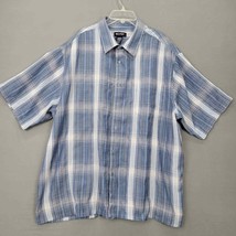 Shirt Button Up Blue White Plaid Short Sleeve Men&#39;s Size 2XL 50 52 Puritan Top - £8.56 GBP