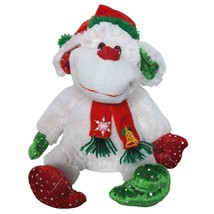 White Monkey Christmas Plush Green Red Scarf Hat Stuffed Animal 13&quot; - £18.61 GBP