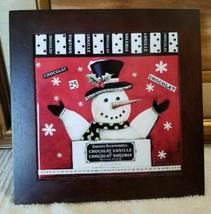 Snowman Chocolat Ceramic Tile set in Wood Trivet Christmas Holiday Wall ... - £15.49 GBP