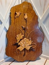 Hand crafted 3D Intarsia Wood Art of Roses and Butterfly Wall Plaque 15&quot;... - £23.18 GBP