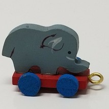 Elephant Birthday Cake Topper Small Wood Gray Red Figure Vintage  - £7.43 GBP