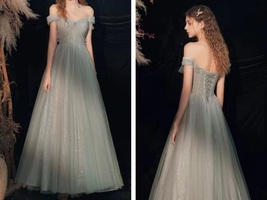 Light Green Bridesmaid Dresses Off Shoulder Sequin Tutu Wedding Maxi Dress Gowns image 5