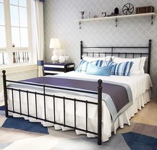 Metal Bed Frame Queen Size With Vintage Headboard And Footboard Platform Base Wr - £204.87 GBP