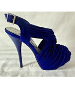 Qupid Dark Blue Suede Platform Open Toe 5.5" Stiletto size 7.5 - $24.73