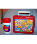 1997 Red Plastic Looney Tunes Collage Lunch Box w/Matching Thermos - $14.00