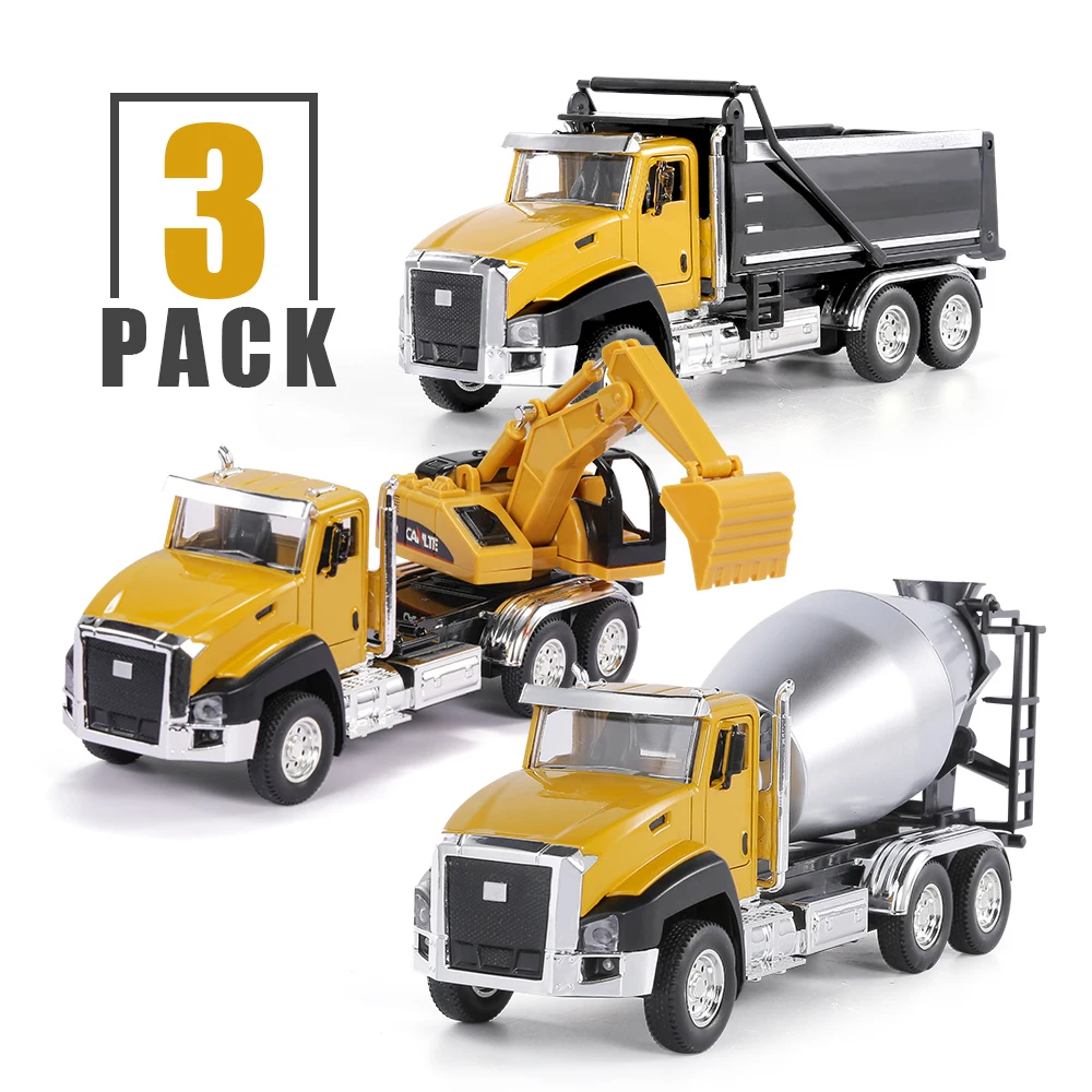 3 Pack of Diecast Engineering Construction Vehicles Dump Digger Mixer Truck 1/50 - £112.49 GBP