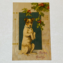 1907 Christmas Greetings Sitting Dog Surrounded Holly Posted Divided Pos... - £12.41 GBP