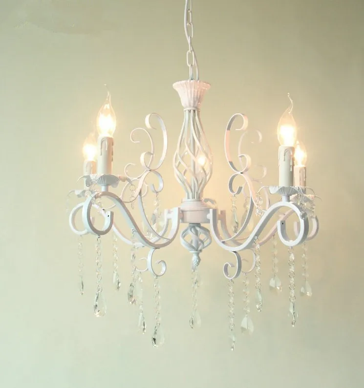 Vintage Wrought  Crystal Chandelier White Ceiling lamp E14 Candle Lights Lightin - £169.19 GBP