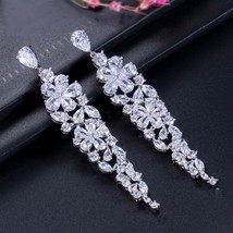 Multi Color Flower Shape Statement Cubic Zirconia Long Dangling Earrings Fashion - £19.87 GBP