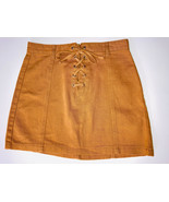 Brown Denim Lace Up A Line Mini Skirt Sz M Short Zipper Back Forever 21 - $21.78 CAD