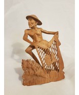 Hand carved Chinese fisherman with net - €20,57 EUR