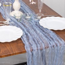 9 Ft Dusty Blue Sheer Crinkled Organza Table Runner Party Event Home Dec... - £9.06 GBP