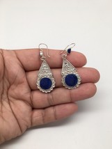 Handmade Natural Lapis Lazuli Sterling Silver Round Earrings Afghanistan, SE12 - £11.19 GBP