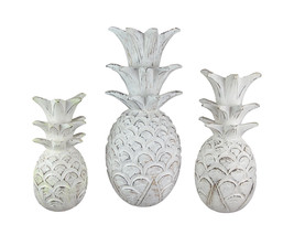 Scratch &amp; Dent Set of 3 White Pineapple Wood Sculptures Hanging Wall Plaques - £59.33 GBP