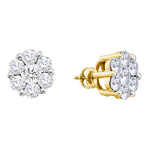 14k Yellow Gold Womens Round Diamond Flower Cluster Screwback Stud Earrings - £2,530.26 GBP