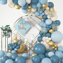 170Pcs Dusty Blue Balloons Arch Garland Kit, Baby Blue Gold White Ocean Macaron  - £20.33 GBP