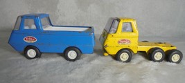 2X Vintage Tonka Yellow Car Loader and Blue Recovery Wrecker Truck Metal Toys - £11.20 GBP