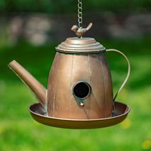Hanging Metal Teapot Birdhouse/Feeder Decor (Hourglass Shape Kettle, Copper Colo - £55.78 GBP+