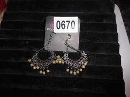 Paparazzi Earrings (New) Elegant Design W/OLIVE Beads Dangle 2.5&quot; (#0670) - $8.58