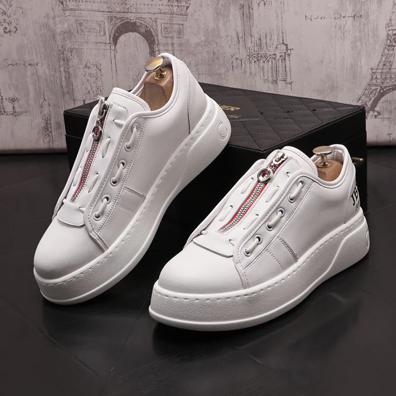  luxury designer men s zipper slip on white black thick bottom platform shoes rock punk thumb200