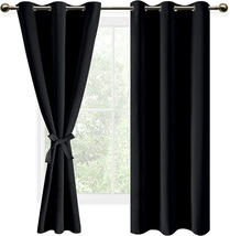 DWCN Black Blackout Curtains for Bedroom Sewn with Tiebacks - Thermal Insulated  - $28.43